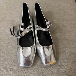 Silver Women's Shoes ballet strappy low heel